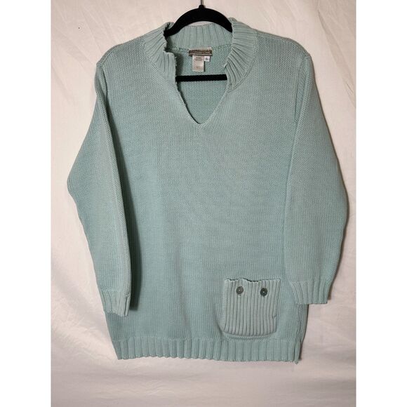 Coldwater Creek Vintage Women's 100% Cotton Seafoam Green Sweater Pocket Size S - Picture 1 of 3